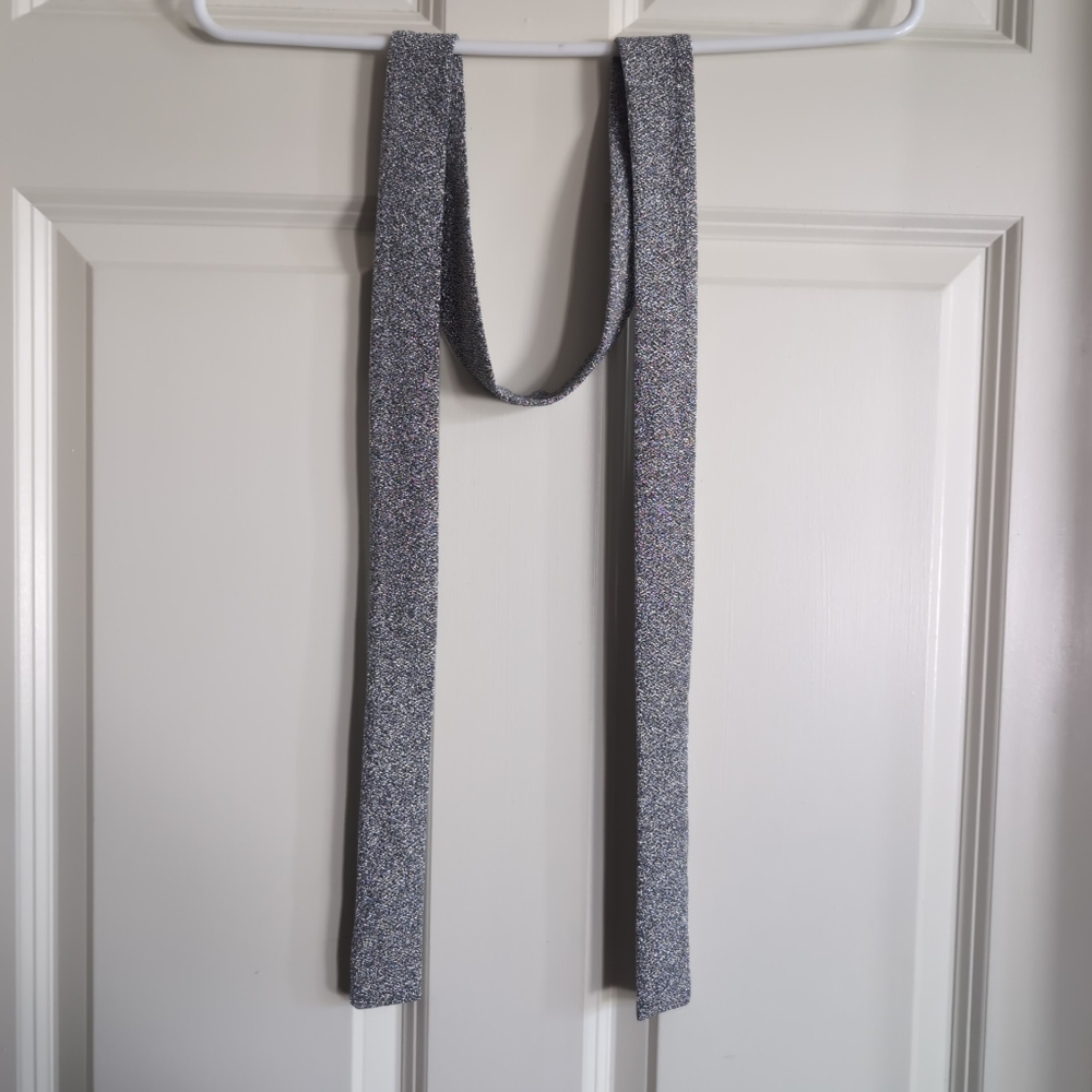 Silver glitter skinny scarf or belt or tie